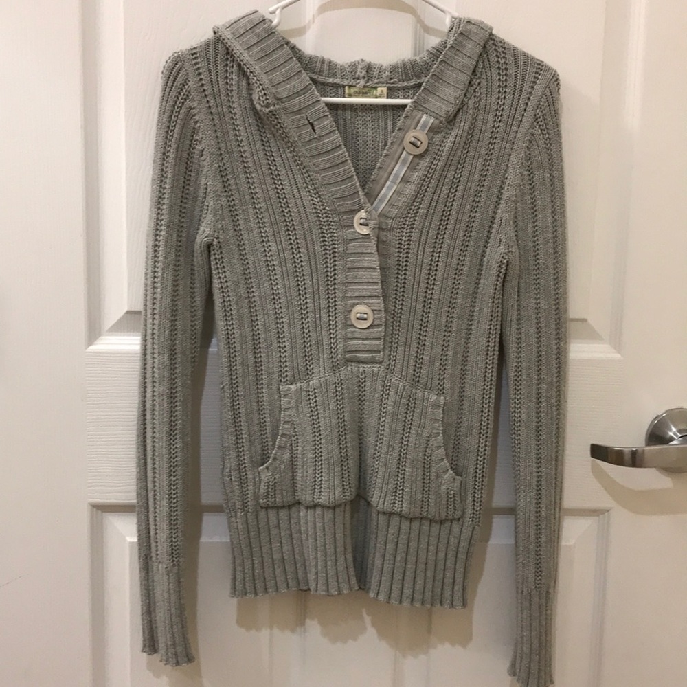 Gray Button Up Sweater with a Hood